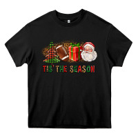 Black Tis The Season Christmas With Football And Santa Heavy Core Tee - FaDigitalArtStudio