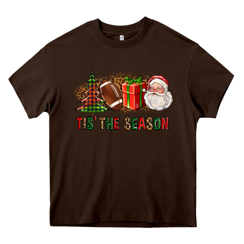 Tis The Season Christmas With Football And Santa Heavy Core Tee by FaDigitalArtStudio | Teevron