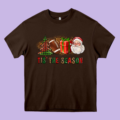 Tis The Season Christmas With Football And Santa Heavy Core Tee Designed By Fadigitalartstudio