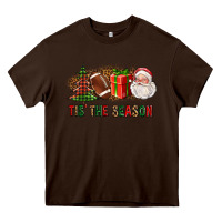 Chocolate Brown Tis The Season Christmas With Football And Santa Heavy Core Tee - FaDigitalArtStudio