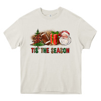 Cream Tis The Season Christmas With Football And Santa Heavy Core Tee - FaDigitalArtStudio