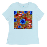 Baby Blue patriotic flowers seamless pattern Ladies Tee - HRA Design Shop