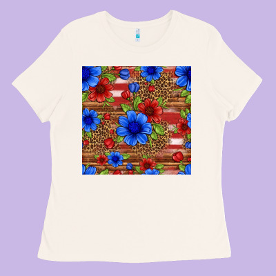 Patriotic Flowers Seamless Pattern Ladies Tee Designed By Hra Design Shop
