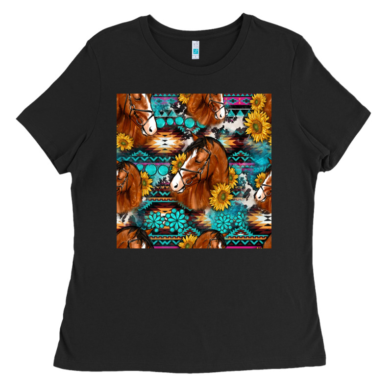 Sunflower Horses Seamless Pattern Ladies Tee by HRA Design Shop | Teevron
