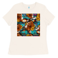 Bone sunflower horses seamless pattern Ladies Tee - HRA Design Shop