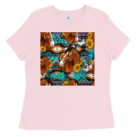 Bubblegum Pink sunflower horses seamless pattern Ladies Tee - HRA Design Shop