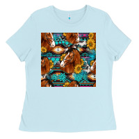 Baby Blue sunflower horses seamless pattern Ladies Tee - HRA Design Shop