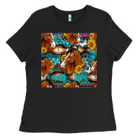 Black sunflower horses seamless pattern Ladies Tee - HRA Design Shop