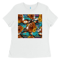 White sunflower horses seamless pattern Ladies Tee - HRA Design Shop