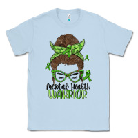 Dusty Blue messy bun mental health warrior Classic Tee - MaliasSmallBusiness