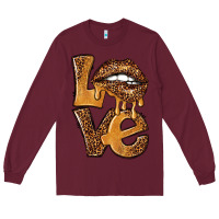 Burgundy love leopard with lips Long Sleeve Tee - NancyCooperArtShop