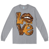 Heather Grey love leopard with lips Long Sleeve Tee - NancyCooperArtShop