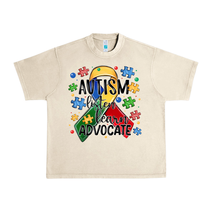Autism Listen Learn Advocate Urban Heavy Tee by MaliasSmallBusiness | Teevron