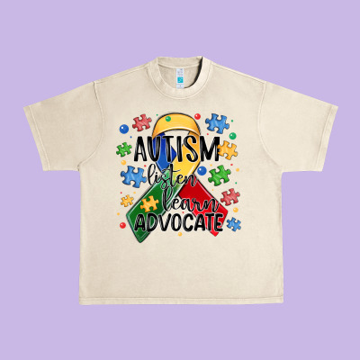 Autism Listen Learn Advocate Urban Heavy Tee Designed By Maliassmallbusiness