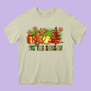 Tis The Season Christmas With Softball And Gingerbread Man Heavy Core Tee Designed By Fadigitalartstudio