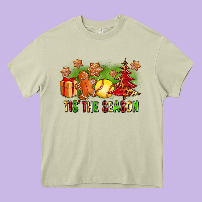Tis The Season Christmas With Softball And Gingerbread Man Heavy Core Tee Designed By Fadigitalartstudio