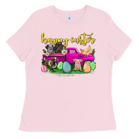 Bubblegum Pink happy easter truck with farm animal Ladies Tee - Neo Western