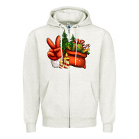 Oatmeal Heather christmas santa claus peace hand Zipper Hoodie - Jasminsmagicworld