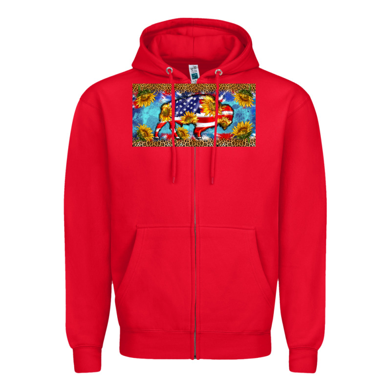 Bison Amerıcan Flag  License Plate Template Zipper Hoodie by BarkalooDesign | Teevron