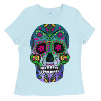 Baby Blue sugar skull Ladies Tee - FaDigitalArtStudio