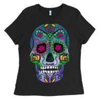 Black sugar skull Ladies Tee - FaDigitalArtStudio