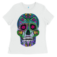 White sugar skull Ladies Tee - FaDigitalArtStudio