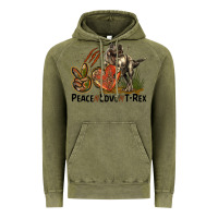 Vintage Olive Western Peace Love T-Rex Vintage Hoodie - LillyAllenDesigns
