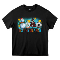 Black Tis The Season Christmas With Soccer Ball And Snowman Heavy Core Tee - FaDigitalArtStudio