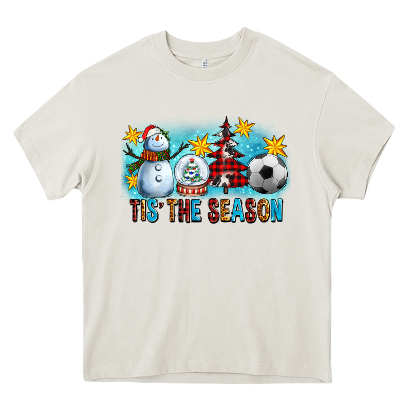 Tis The Season Christmas With Soccer Ball And Snowman Heavy Core Tee by FaDigitalArtStudio | Teevron