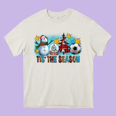Tis The Season Christmas With Soccer Ball And Snowman Heavy Core Tee Designed By Fadigitalartstudio