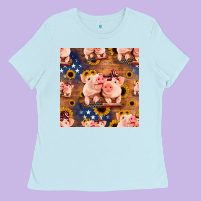 American Pigs Seamless Pattern Ladies Tee Designed By Hra Design Shop