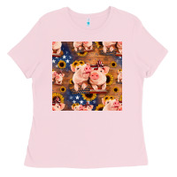 Bubblegum Pink american pigs seamless pattern Ladies Tee - HRA Design Shop