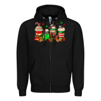 Black christmas sloth coffee cups Zipper Hoodie - Jasminsmagicworld
