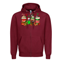 Burgundy christmas sloth coffee cups Zipper Hoodie - Jasminsmagicworld