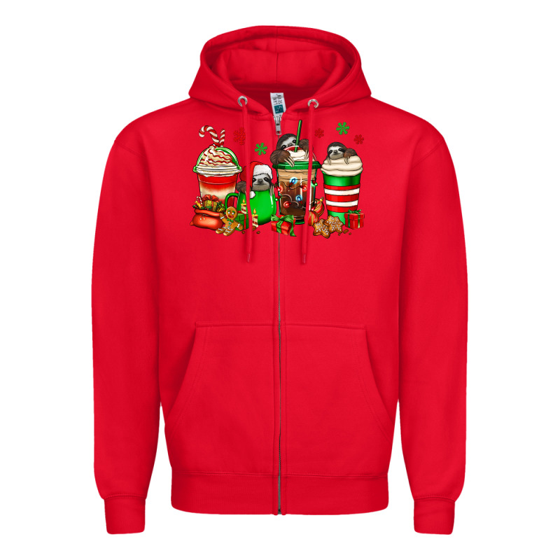 Christmas Sloth Coffee Cups Zipper Hoodie by Jasminsmagicworld | Teevron
