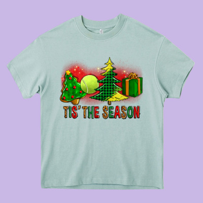 Tis The Season Christmas With Tennis Ball And Tree Cookie Heavy Core Tee Designed By Fadigitalartstudio