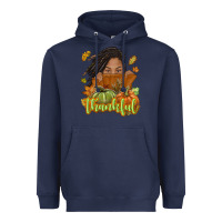 Navy Thankful Fall with black girl Heavyweight Hoodie - NancyCooperArtShop