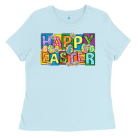 Baby Blue happy easter with eggs Ladies Tee - Neo Western