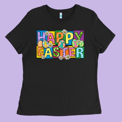 Happy Easter With Eggs Ladies Tee Designed By Neo Western