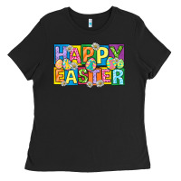 Black happy easter with eggs Ladies Tee - Neo Western