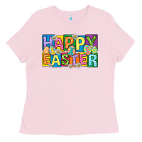 Bubblegum Pink happy easter with eggs Ladies Tee - Neo Western