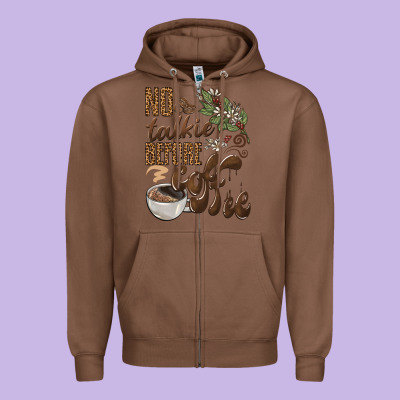 No Talkie Before Coffee Zipper Hoodie Designed By Barkaloodesign