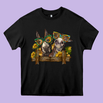 2 Donkeys With Sunflowers Heavy Core Tee Designed By Barkaloodesign