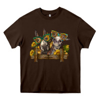 Chocolate Brown 2 donkeys with sunflowers Heavy Core Tee - BarkalooDesign