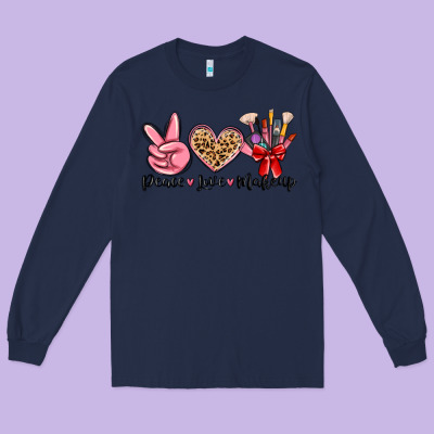 Peace Love Makeup Long Sleeve Tee Designed By Maliassmallbusiness