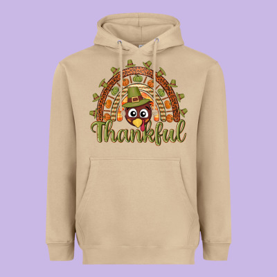 Turkey Rainbow Thankful Thanksgiving Heavyweight Hoodie Designed By Nancycooperartshop