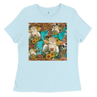 Baby Blue sunflowers charolais cow seamless pattern Ladies Tee - HRA Design Shop