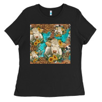 Black sunflowers charolais cow seamless pattern Ladies Tee - HRA Design Shop