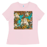 Bubblegum Pink sunflowers charolais cow seamless pattern Ladies Tee - HRA Design Shop