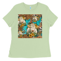 Matcha sunflowers charolais cow seamless pattern Ladies Tee - HRA Design Shop